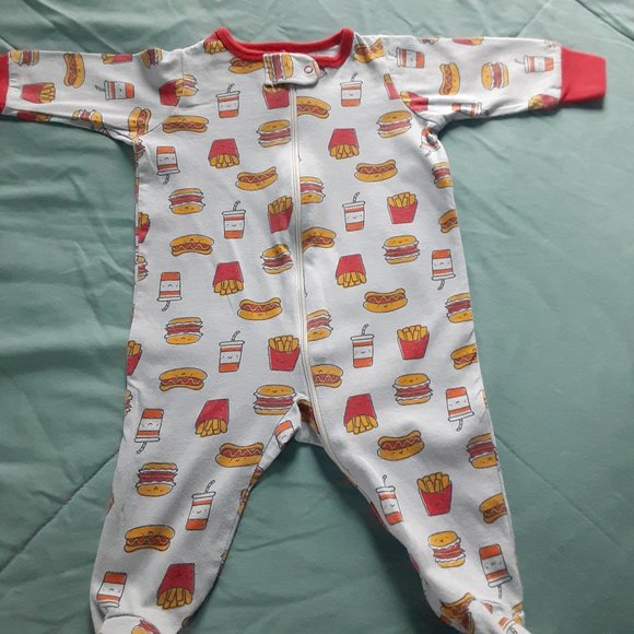 Baby Long Sleeve Bodysuits Footies Lot Of 4 Sizes 0-3-6 Months Taco/Burger - Picture 3 of 13
